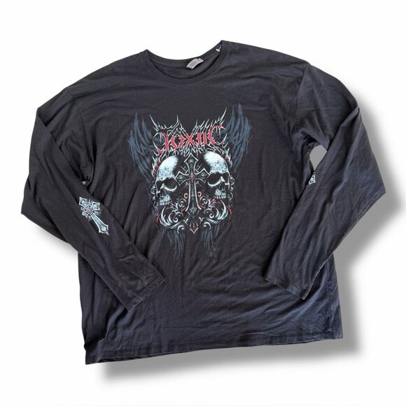 Delta Other - Skulls Cross Platinum Black Graphic Tee Shirt Crew Neck Long Sleeve Mens Sz 3XL